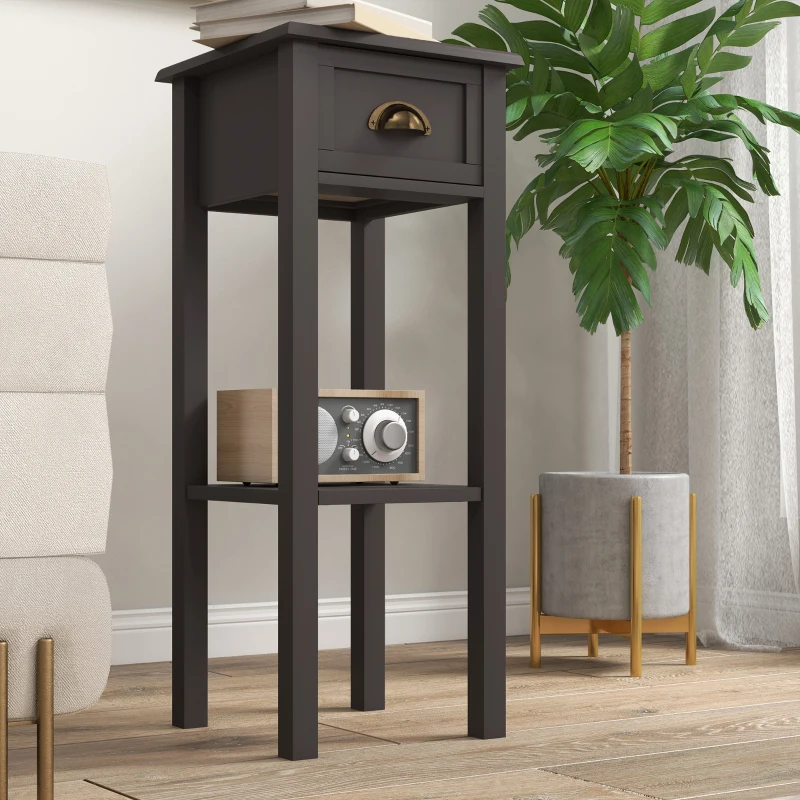 HOMCOM 2-Tier Side Table with Drawer and Shelf, End Table for Living Room and Hallway, Coffee