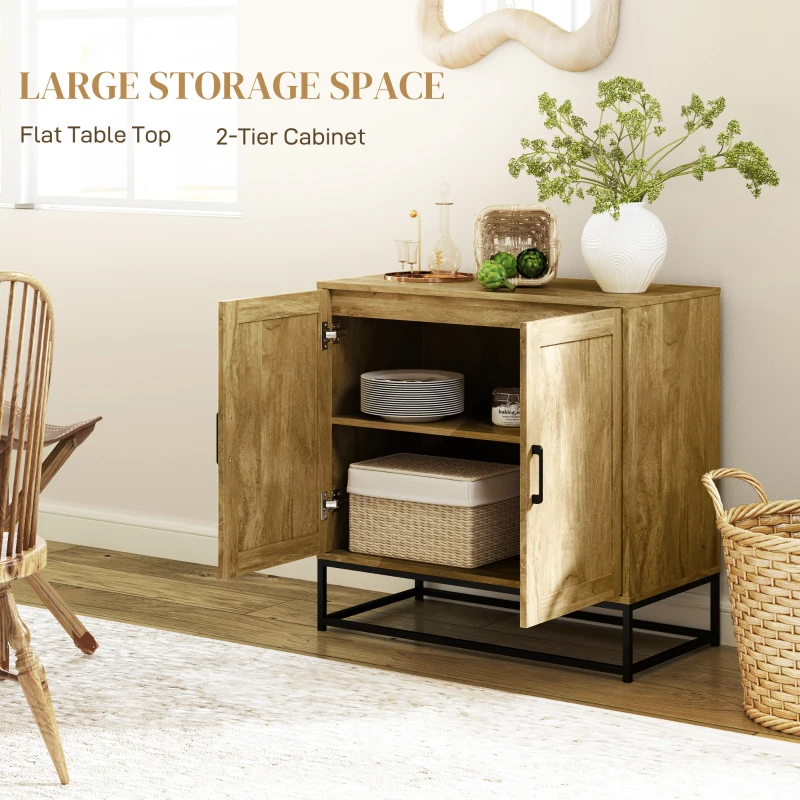 HOMCOM Kitchen Storage Cabinet, Wood Effect Sideboard Buffet Cabinet with Adjustable Shelf and 2 Doors, Nature Wood