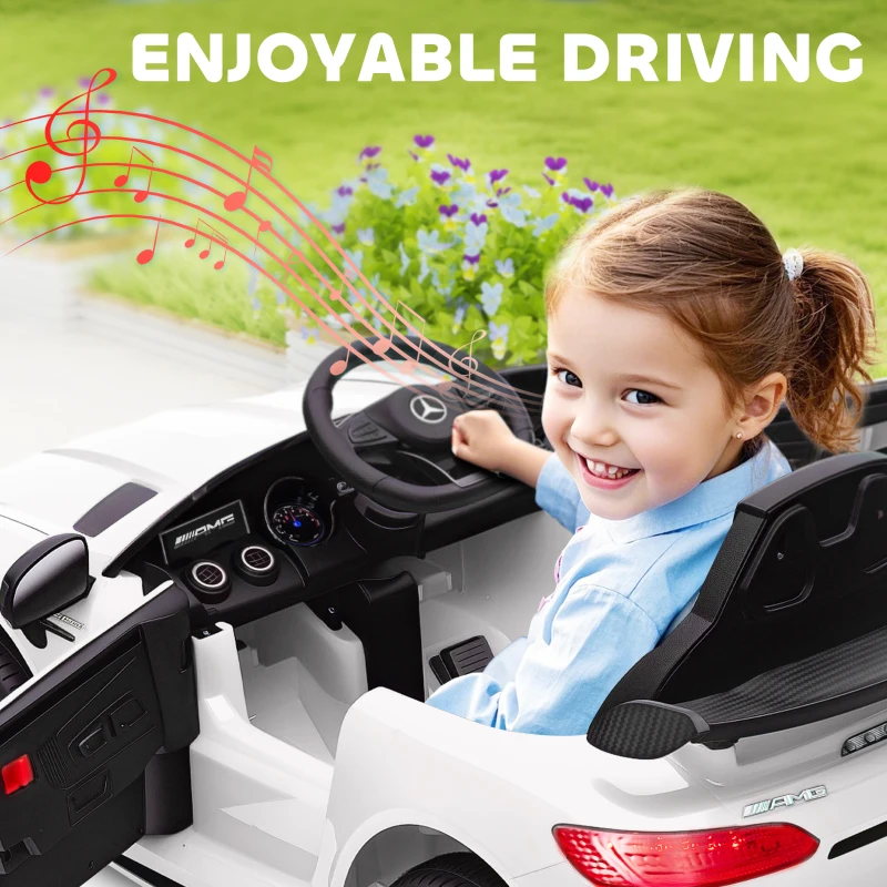 Qaba Mercedes-Benz AMG GTR Licensed 12V Battery Powered Kids Electric Car w/ Remote, Soft Start, Lights, Music Horn, White