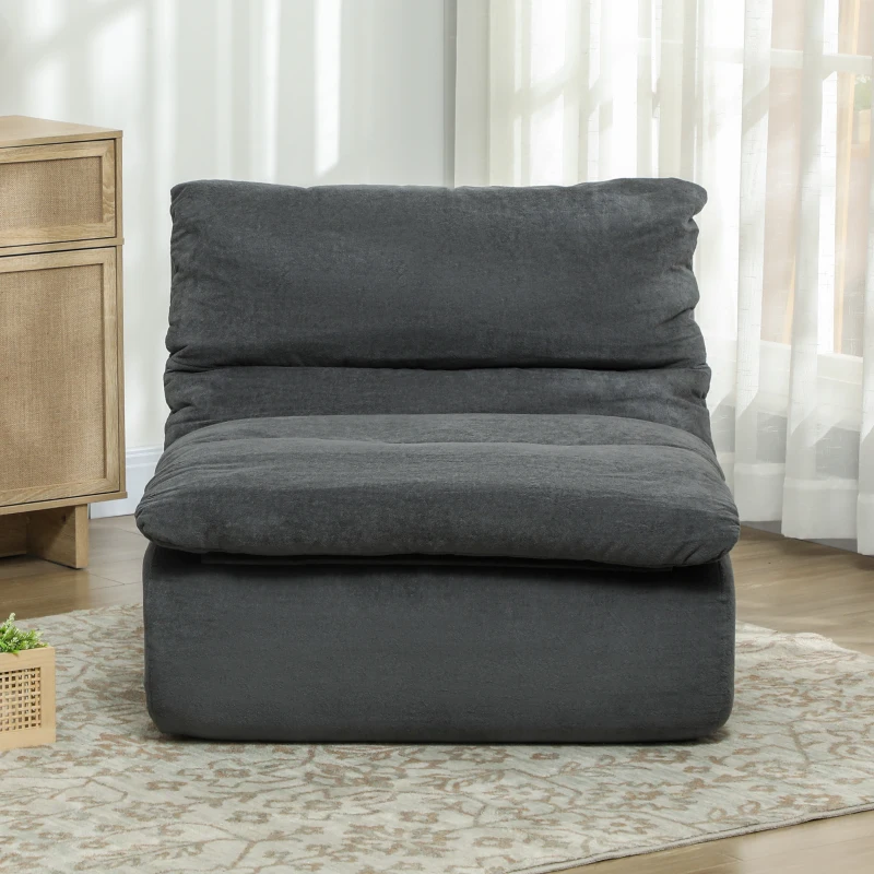 HOMCOM Floor Sofa with Single Piece Ultra High-Density Foam, Armless Floor Chair for Living Room, Bedroom, Home Office, Grey