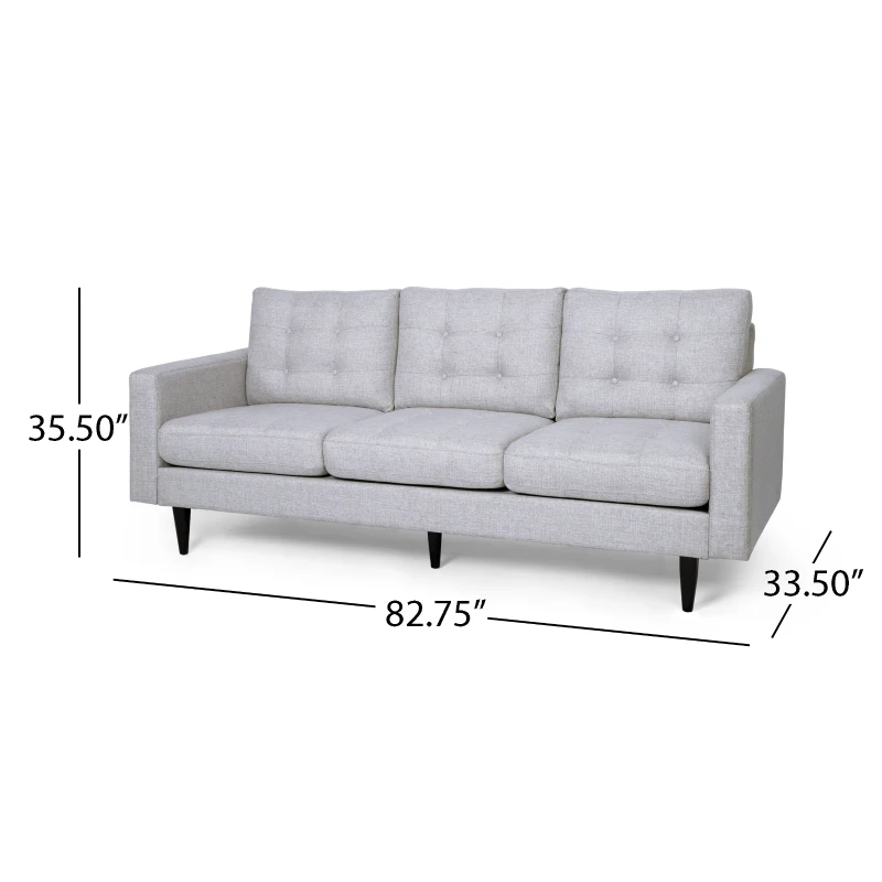 INMAX 3-Seater Sofa with Button Tufted Waffle Stitch and Rubberwood Legs, for Bedroom or Livingroom, Grey