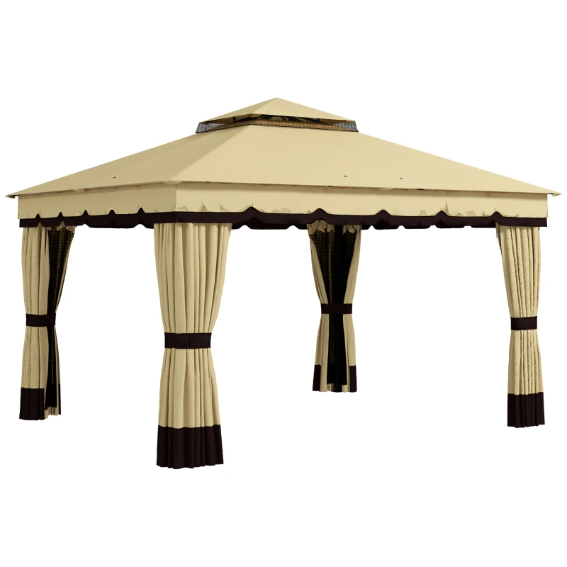 Outsunny 10' x 12' Double Roof Patio Gazebo Canopy, Outdoor Gazebo Shelter with Netting & Curtains, for Garden, Lawn and Deck