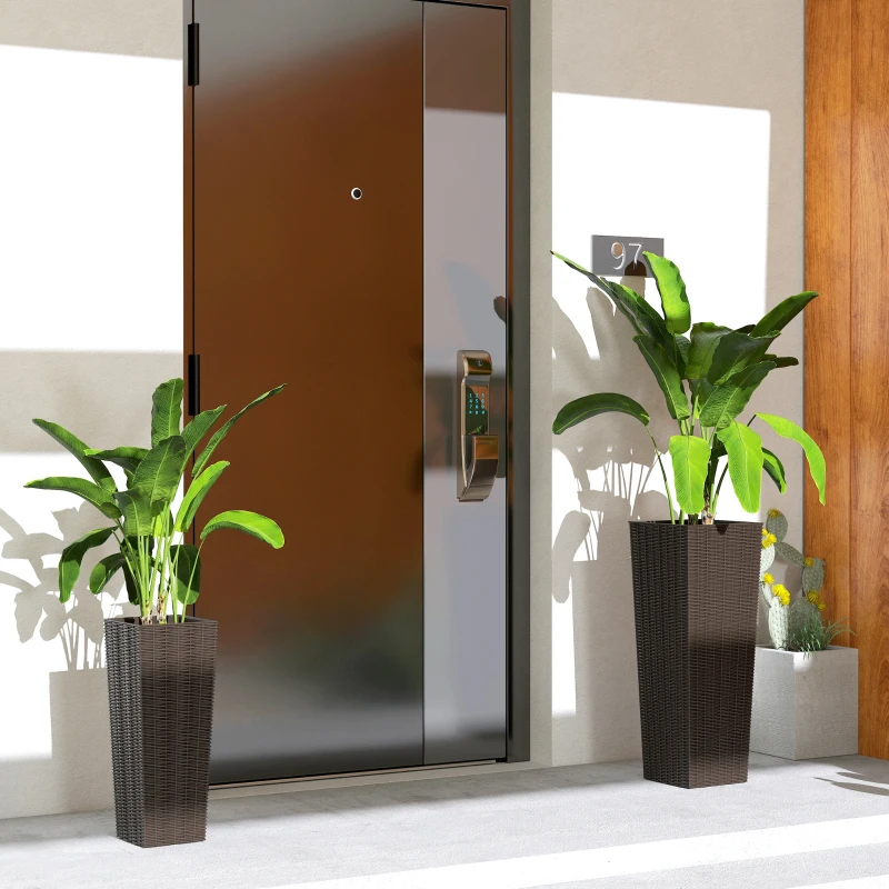 Outsunny Set of 2 Tall Planters for Outdoor Plants with Drainage Holes, Outdoor Flower Pots for Entryway, Patio and Deck