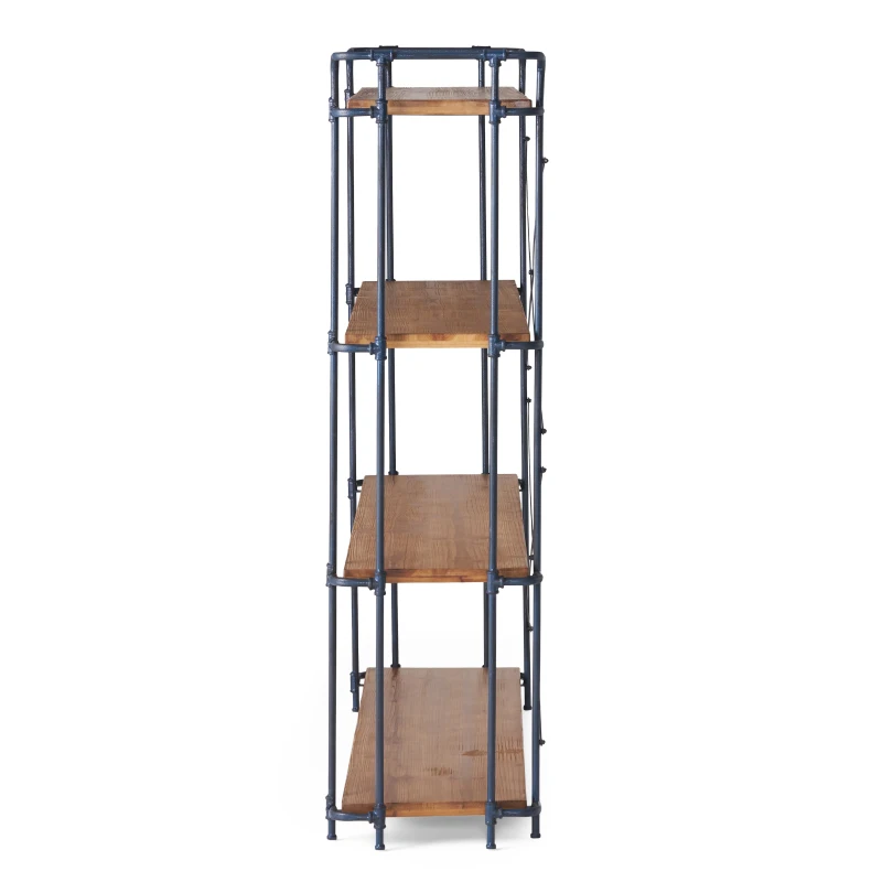 4-Shelf Minimalist Bookcase with Sleek Iron Frame, Industrial Design, Ideal for Patios, Backyard, 64" L x 17.5" W x 66.5" H, Natural