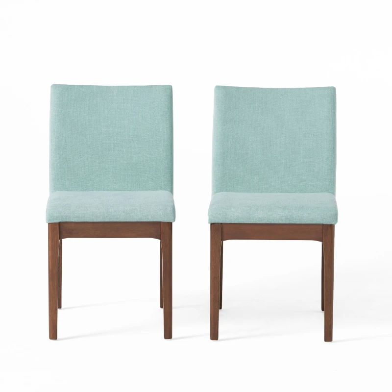 Set of 2 Scandinavian Dining Chairs with Rubberwood Legs, Walnut Finish, Upholstered Chairs for Dining Room, 17.5" L x 23.5" W x 33" H, Mint