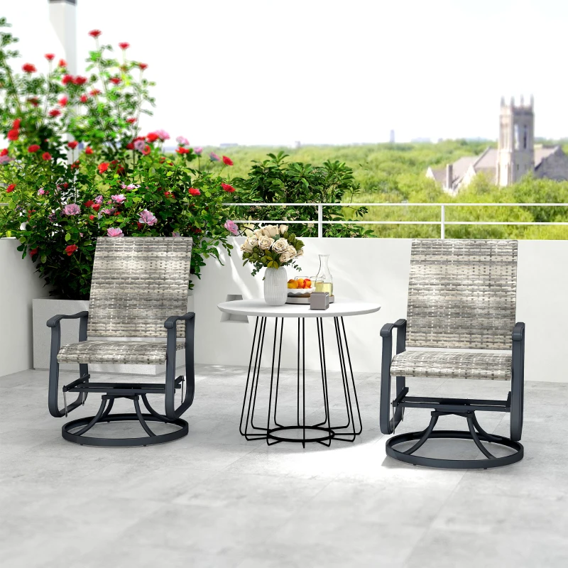 Outsunny Wicker Rattan Swivel Patio Glider Chair Set of 2, Outdoor Glider Chair with Steel Frame, High Back, Armrests, Yellow