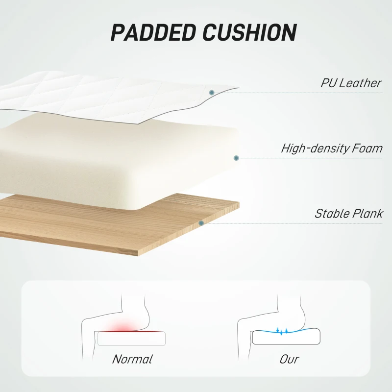 HOMCOM Home Office Chair No Arms with Wheels, PU Leather Desk Chair with Adjustable Height, 360 Swivel for Reading, White