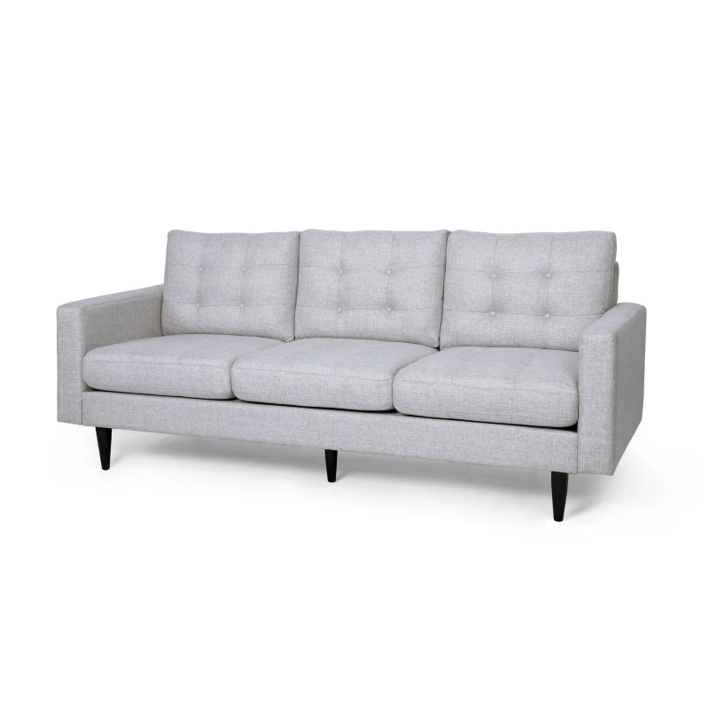 INMAX 3-Seater Sofa with Button Tufted Waffle Stitch and Rubberwood Legs, for Bedroom or Livingroom, Grey
