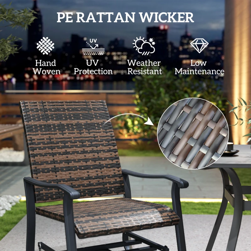 Outsunny Wicker Rattan Swivel Patio Glider Chair Set of 2, Outdoor Glider Chair with Steel Frame, High Back, Brown