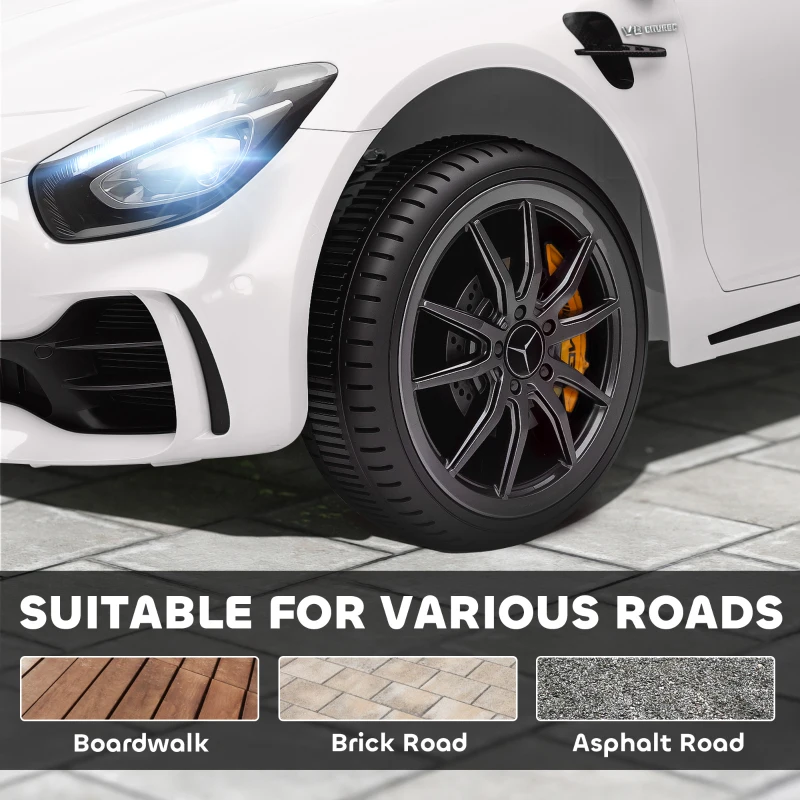 Qaba Mercedes-Benz AMG GTR Licensed 12V Battery Powered Kids Electric Car w/ Remote, Soft Start, Lights, Music Horn, White