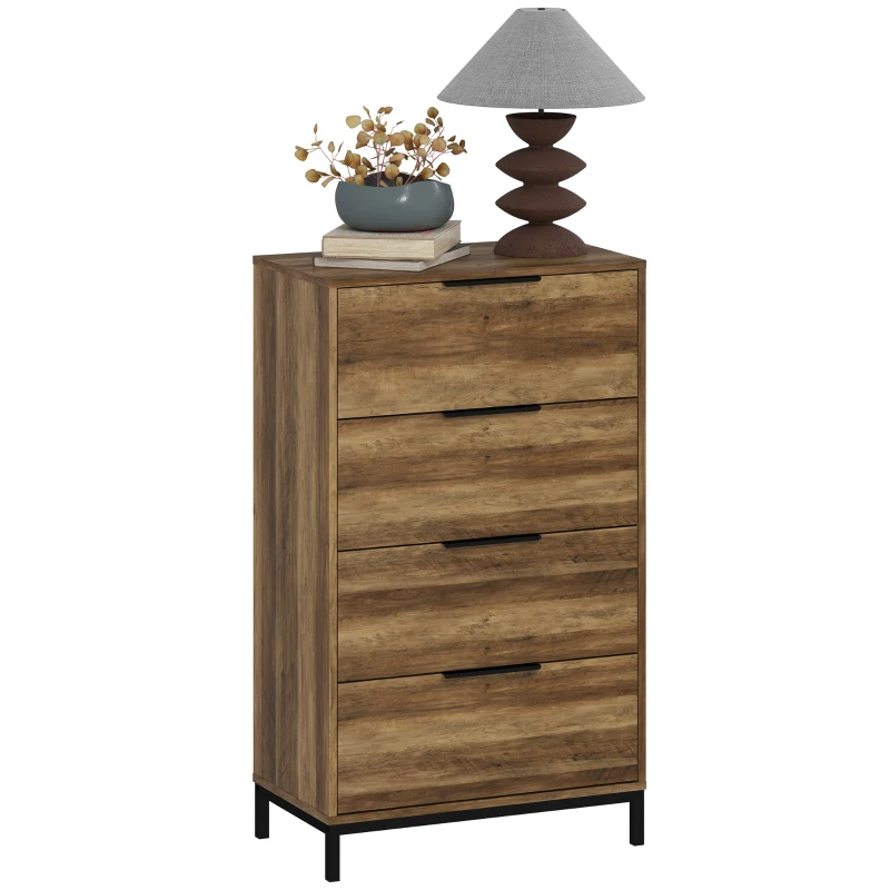 HOMCOM Dresser for Bedroom, 4 Drawer Dresser Tower, Chest of Drawers for Hallway, Entryway, Closet, Natural