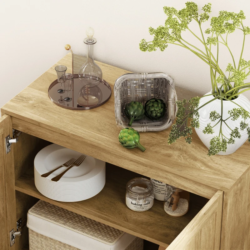HOMCOM Kitchen Storage Cabinet, Wood Effect Sideboard Buffet Cabinet with Adjustable Shelf and 2 Doors, Nature Wood