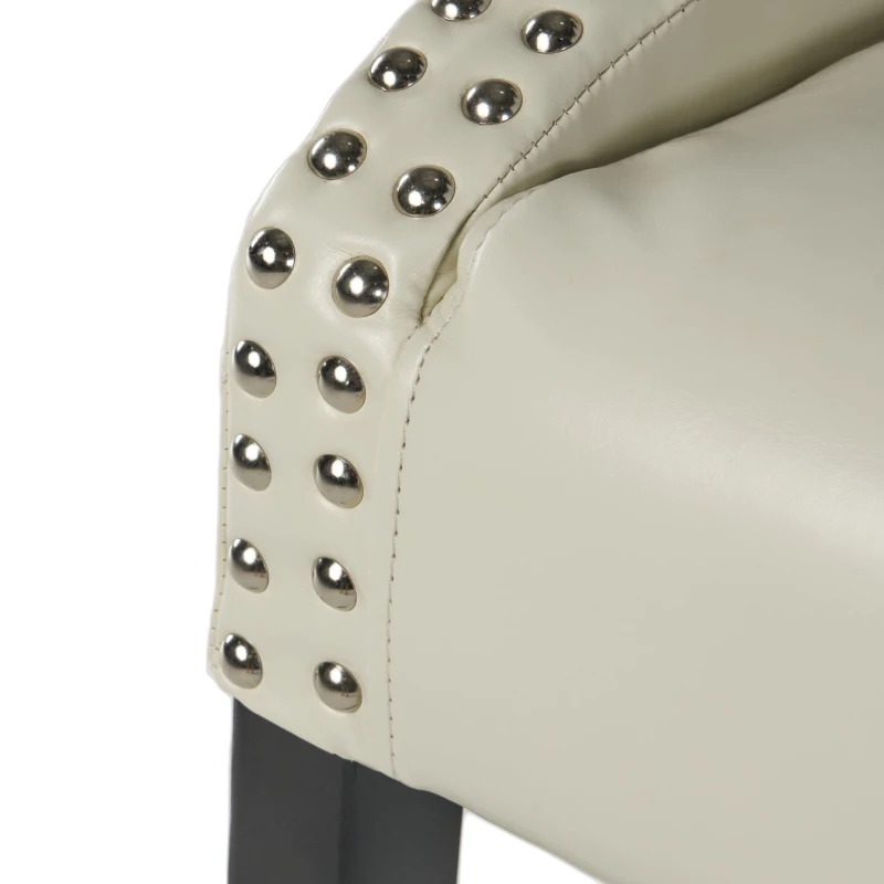 Elegant Barstool with Quilted Bonded Leather, Sturdy Wooden Legs, Curved Armrests, No Assembly Required, 21" L x 22" W x 38.5" H, Ivory