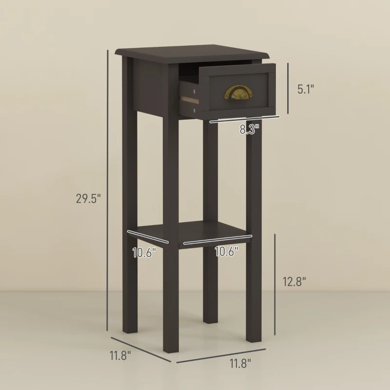 HOMCOM 2-Tier Side Table with Drawer and Shelf, End Table for Living Room and Hallway, Coffee