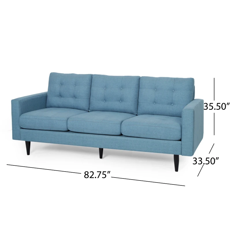 3-Seater Sofa with Button Tufted Waffle Stitch and Rubberwood Legs, 83" L x 33.5" W x 35.5" H, Blue