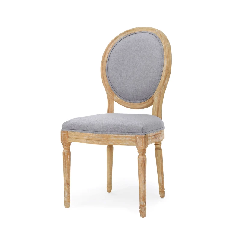 Set of 2 French Country Dining Chairs with Round Backrest and Fluted Legs, 20" L x 25.5" W x 40" H, Light Grey