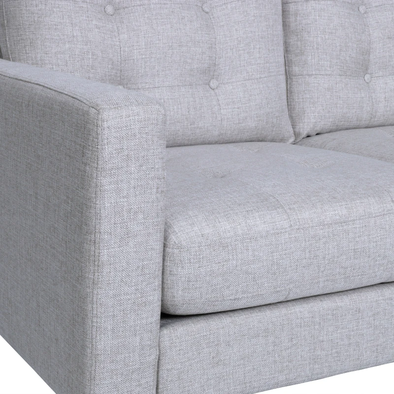 INMAX 3-Seater Sofa with Button Tufted Waffle Stitch and Rubberwood Legs, for Bedroom or Livingroom, Grey
