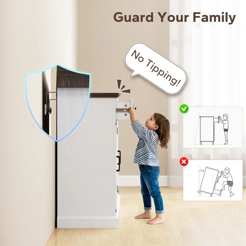 HOMCOM 55" Buffet Cabinet, Farmhouse Sideboard with 1.2" Thick Top, 4 Barn Doors, 2 Drawers and 2 Adjustable Shelves, White