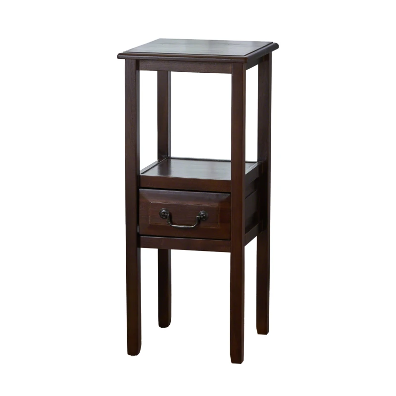 Insect-Proof Acacia Wood Accent Table with Smooth Walnut Finish, Reinforced Legs, for Living Room, Balcony, 13" L x 13" W x 30" H, Brown
