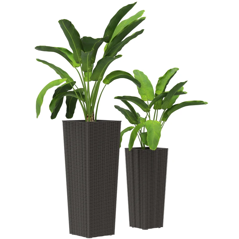 Outsunny Set of 2 Tall Planters for Outdoor Plants with Drainage Holes, Outdoor Flower Pots for Entryway, Patio and Deck