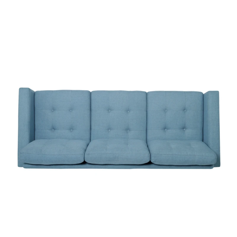 3-Seater Sofa with Button Tufted Waffle Stitch and Rubberwood Legs, 83" L x 33.5" W x 35.5" H, Blue