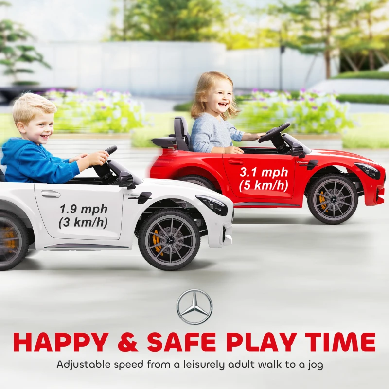 Qaba Mercedes-Benz AMG GTR Licensed 12V Battery Powered Kids Electric Car w/ Remote, Soft Start, Lights, Music Horn, Red
