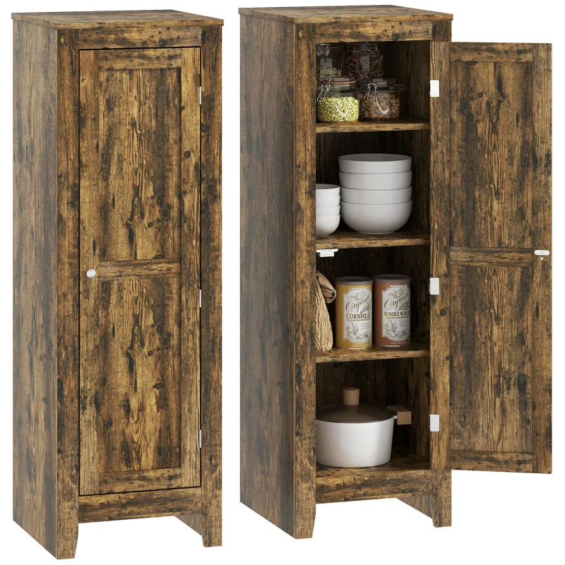 HOMCOM Kitchen Pantry Storage Cabinet with Adjustable Shelves, Small Storage Cabinet with Door and Shelves, Rustic Brown