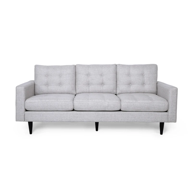 INMAX 3-Seater Sofa with Button Tufted Waffle Stitch and Rubberwood Legs, for Bedroom or Livingroom, Grey