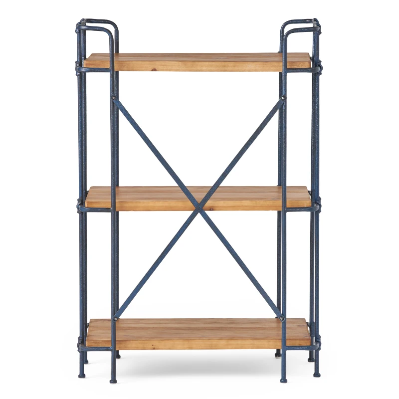 3-Shelf Industrial Bookcase with Firwood Shelves, Iron Frame, Resilient Structure, Ideal for Small Spaces, 27.5" L x 17.5" W x 40.5" H, Natural