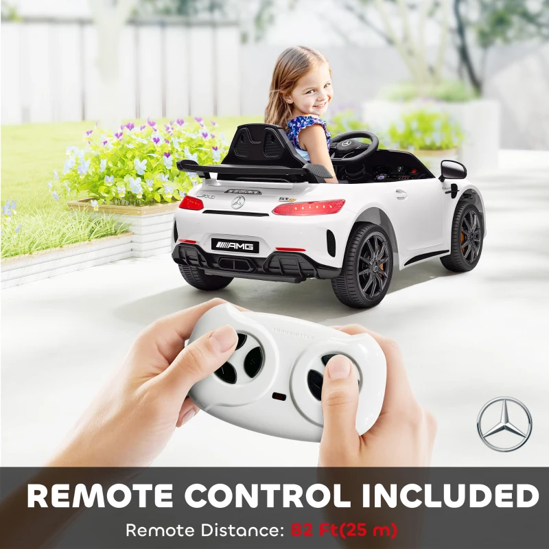 Qaba Mercedes-Benz AMG GTR Licensed 12V Battery Powered Kids Electric Car w/ Remote, Soft Start, Lights, Music Horn, White