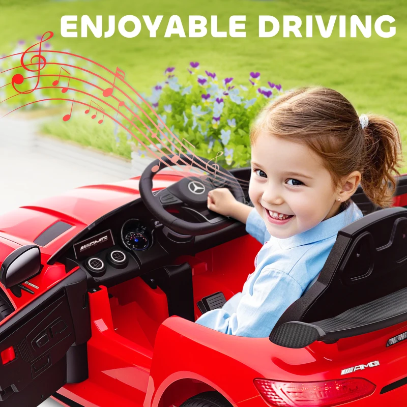 Qaba Mercedes-Benz AMG GTR Licensed 12V Battery Powered Kids Electric Car w/ Remote, Soft Start, Lights, Music Horn, Red