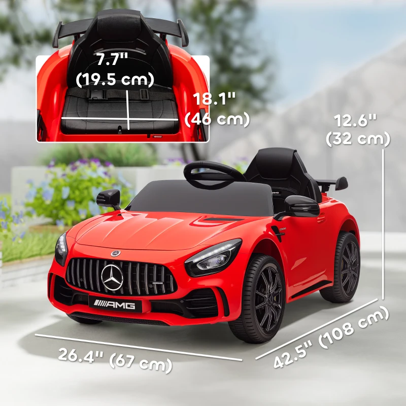 Qaba Mercedes-Benz AMG GTR Licensed 12V Battery Powered Kids Electric Car w/ Remote, Soft Start, Lights, Music Horn, Red