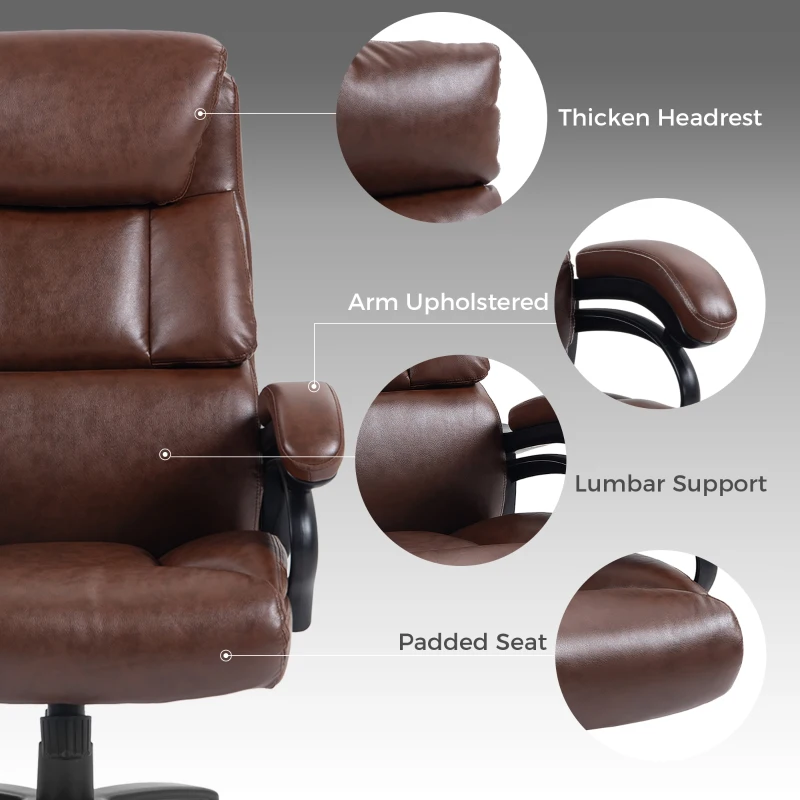 Vinsetto Big and Tall Office Chair, 400 lbs, Executive Computer Chair with PU Leather, Adjustable Height, Brown