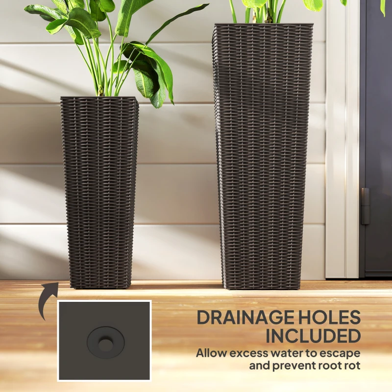 Outsunny Set of 2 Tall Planters for Outdoor Plants with Drainage Holes, Outdoor Flower Pots for Entryway, Patio and Deck