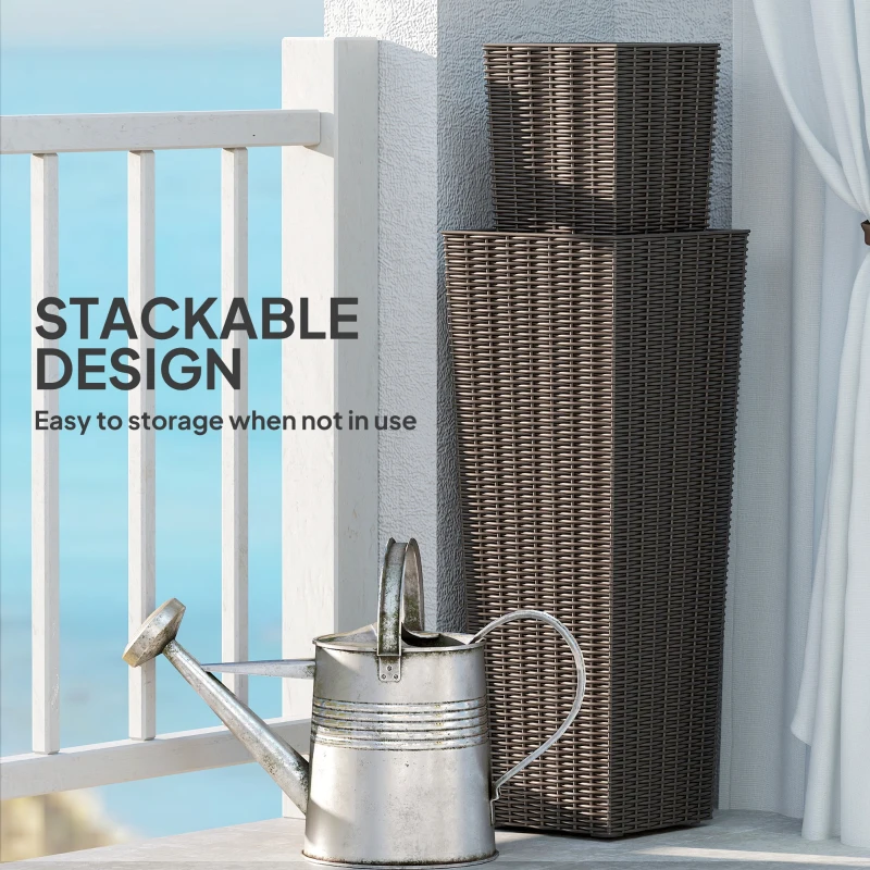 Outsunny Set of 2 Tall Planters for Outdoor Plants with Drainage Holes, Outdoor Flower Pots for Entryway, Patio and Deck