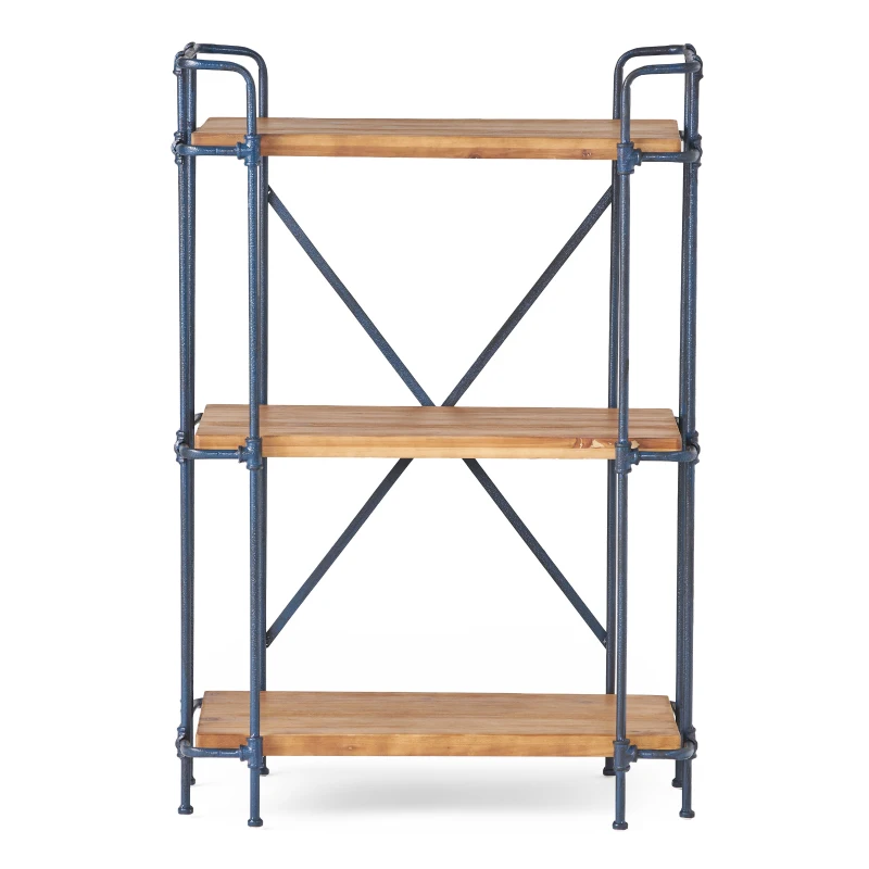 3-Shelf Industrial Bookcase with Firwood Shelves, Iron Frame, Resilient Structure, Ideal for Small Spaces, 27.5" L x 17.5" W x 40.5" H, Natural