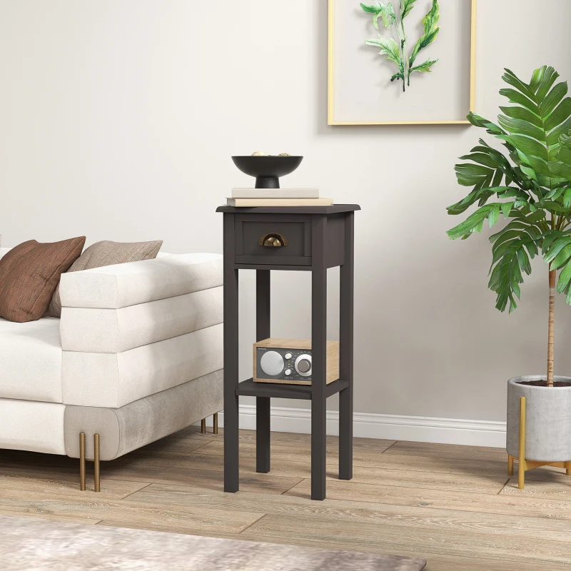 HOMCOM 2-Tier Side Table with Drawer and Shelf, End Table for Living Room and Hallway, Coffee