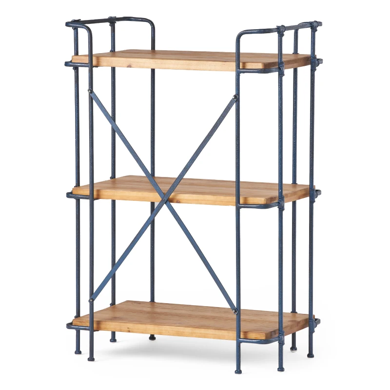 3-Shelf Industrial Bookcase with Firwood Shelves, Iron Frame, Resilient Structure, Ideal for Small Spaces, 27.5" L x 17.5" W x 40.5" H, Natural