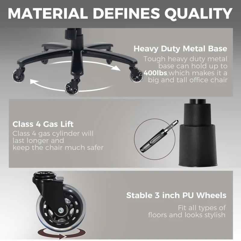 Vinsetto Big and Tall Office Chair, 400 lbs, Executive Computer Chair with PU Leather, Adjustable Height, Brown