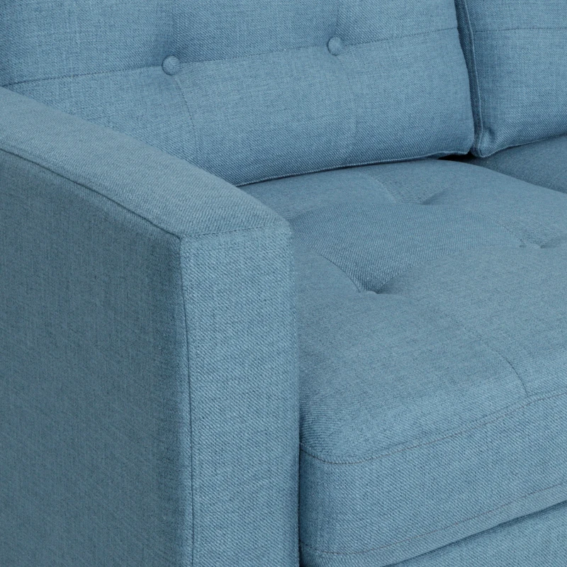 3-Seater Sofa with Button Tufted Waffle Stitch and Rubberwood Legs, 83" L x 33.5" W x 35.5" H, Blue