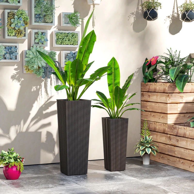 Outsunny Set of 2 Tall Planters for Outdoor Plants with Drainage Holes, Outdoor Flower Pots for Entryway, Patio and Deck
