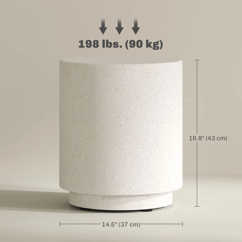 HOMCOM Terrazzo Finish Side Table, 17" Round End Table for Indoor and Outdoor, Cream White
