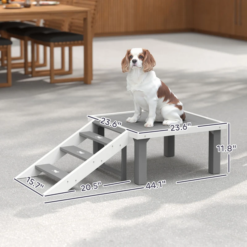 PawHut Wooden Dog Training Place Board, Dog Training Platform with Ladder, Pet Agility System for Indoor Outdoor, Gray