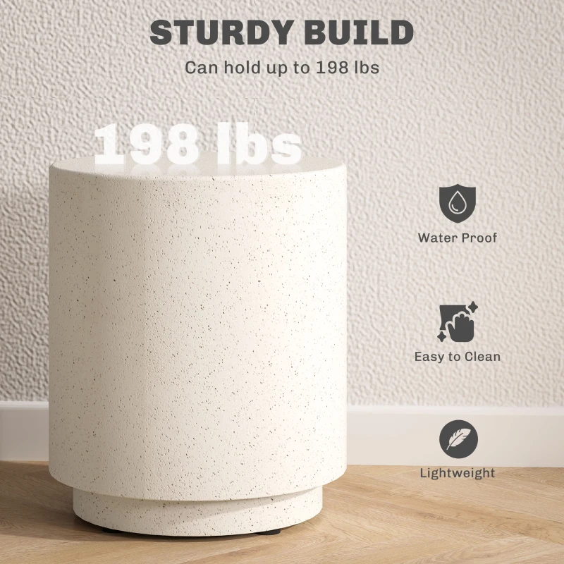 HOMCOM Lightweight Accent Table with Concrete Finish Round Side Table, Light Yellow