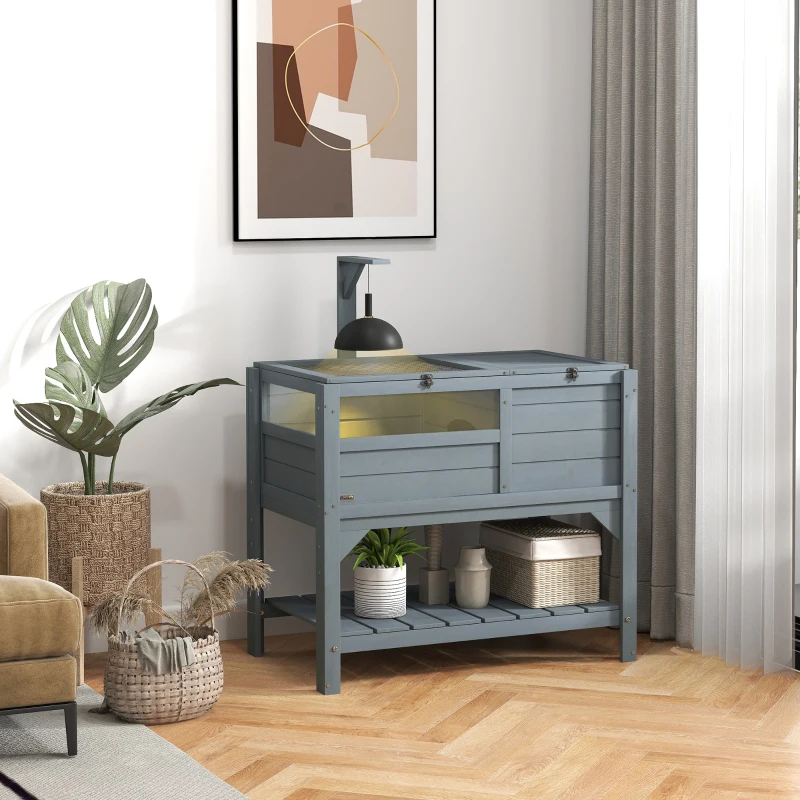 PawHut Tortoise Habitat with Shelf Storage Tortoise Gift Accessory with Weather Protection for Indoor, Gray