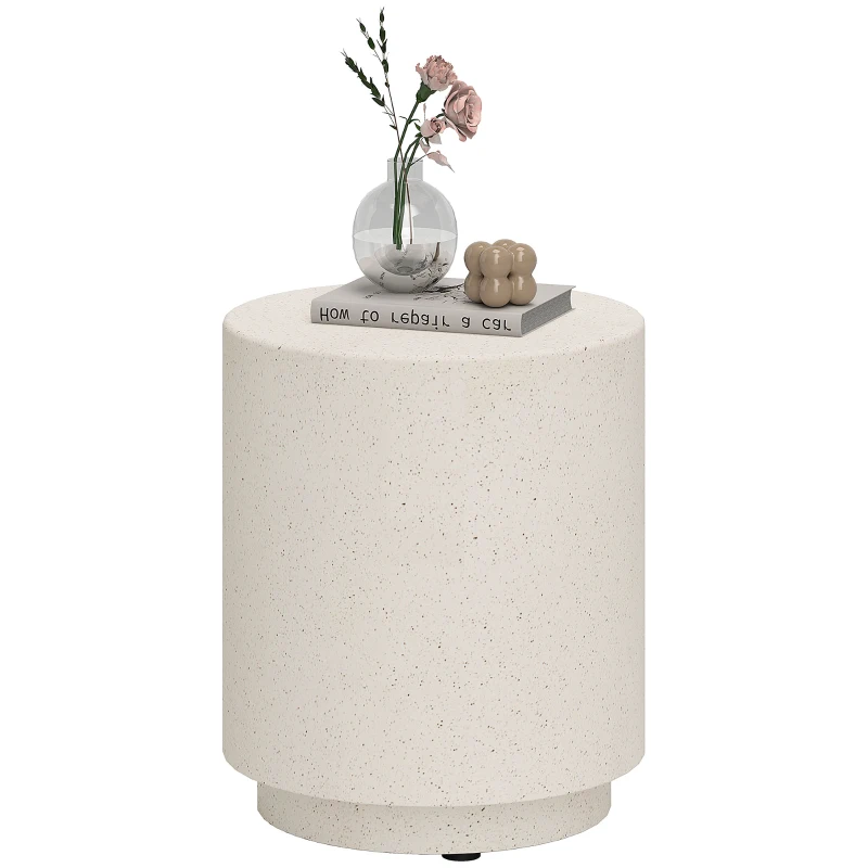HOMCOM Terrazzo Finish Side Table, 17" Round End Table for Indoor and Outdoor, Cream White