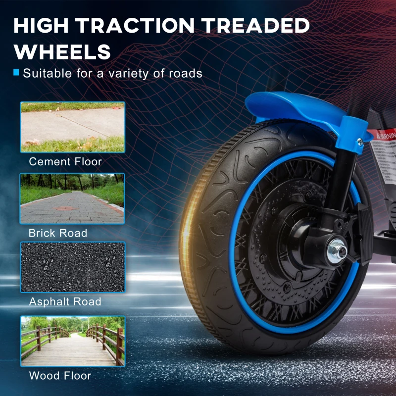 Aosom 6V Kids Motorcycle with Training Wheels, Foot Pedal, Headlight, Music, Forward/Reverse, Single-Button Start, Blue