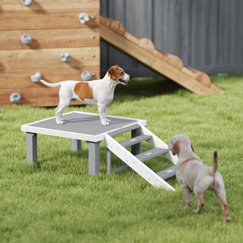 PawHut Wooden Dog Training Place Board, Dog Training Platform with Ladder, Pet Agility System for Indoor Outdoor, Gray