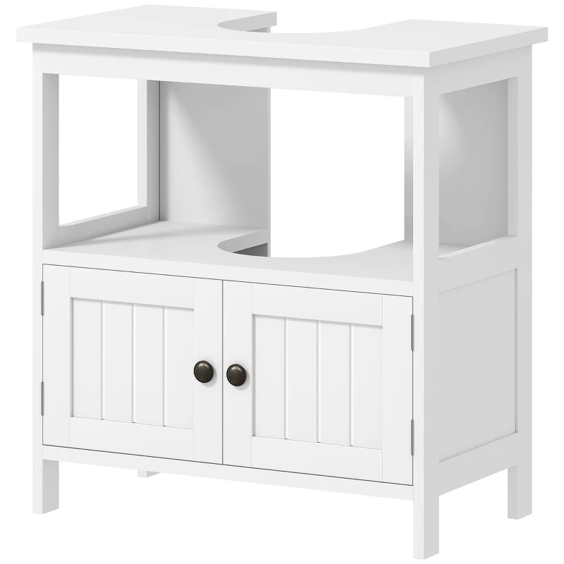 kleankin Pedestal Sink Storage Cabinet, Bathroom Under Sink Cabinet with 2 Doors and Open Shelf, Bathroom Vanity, White