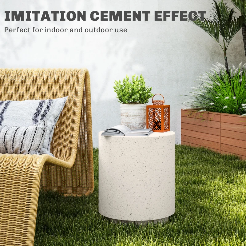 HOMCOM Lightweight Accent Table with Concrete Finish Round Side Table, Light Yellow